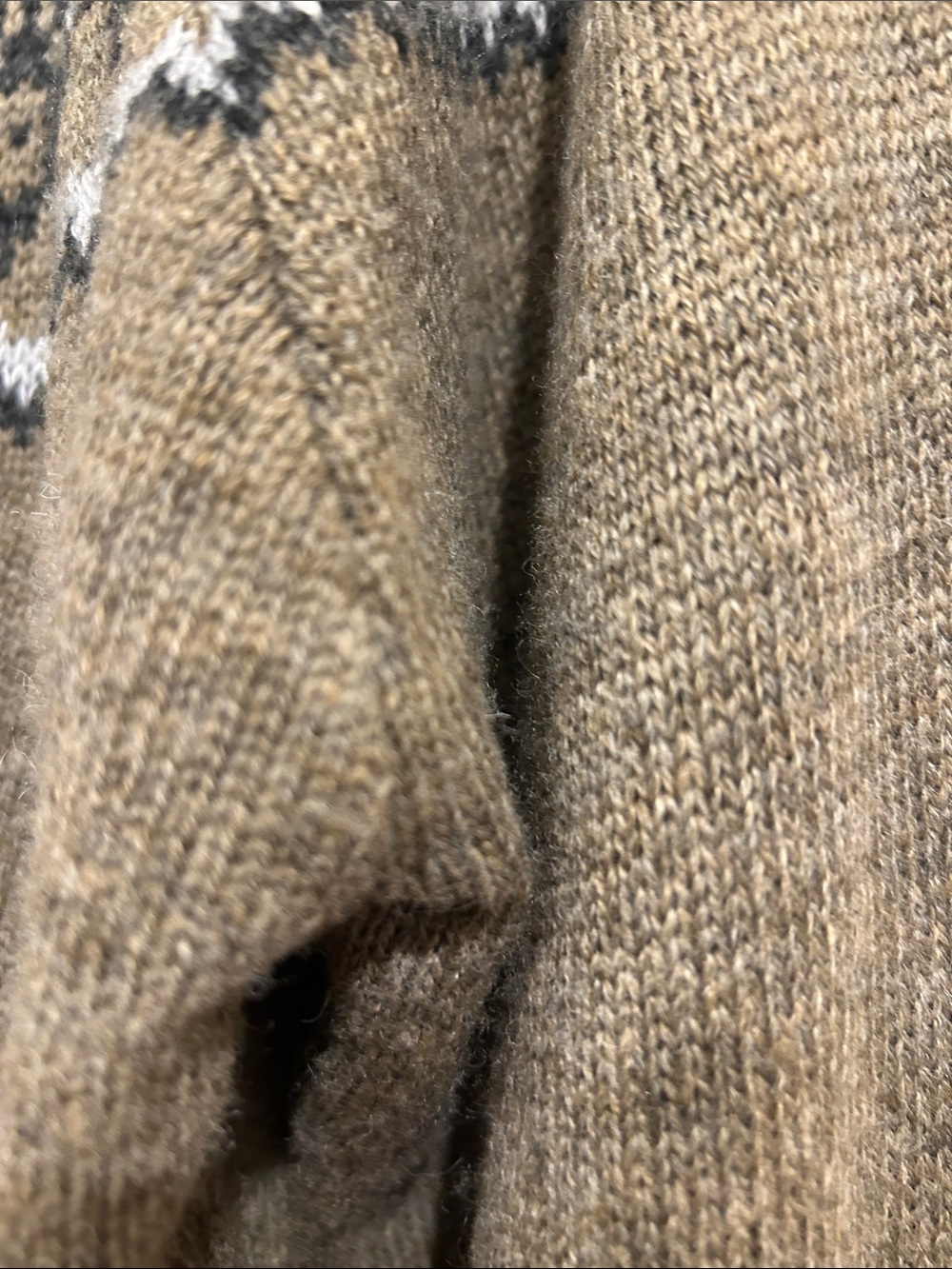 Women's Shawl Collar Fair Isle Sweater - Taupe - Picture 8 of 12